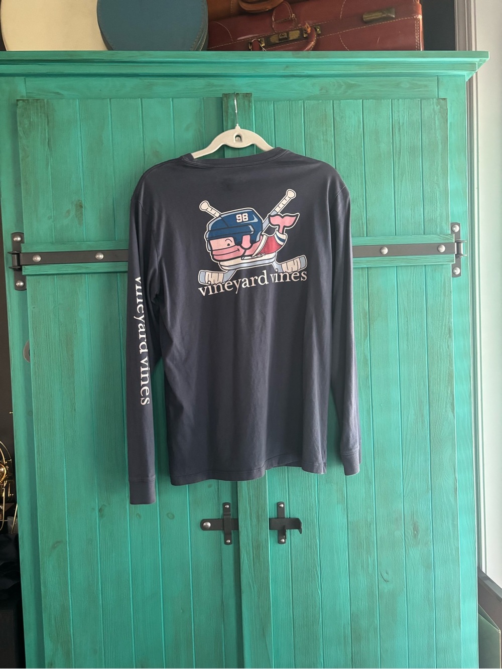 Vineyard Vines Navy Long-Sleeve Logo Tee with Whale Hockey Graphic